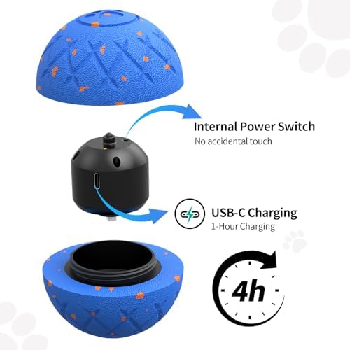 SCHITEC Interactive Dog Toy Ball - Automatic Bouncing, Rolling & Vibrating Motorized Ball for Medium Large Dogs, Rechargeable Self-Moving Electronic Pet Toy for Boredom & Indoor Chase(Blue)