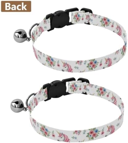 Unicorns Heads Colorful Flowers Small Dog Collar 2 Pack for Puppy Adjustable 10.6 to 17.1 Inches