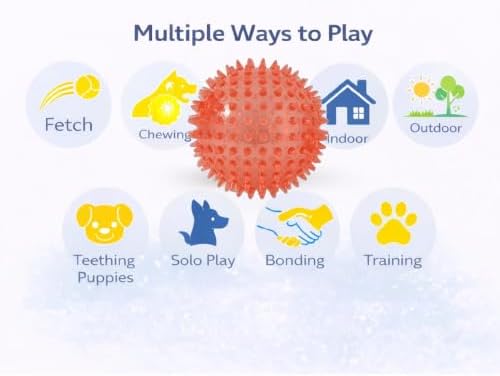 Squeaky Spiky Dog Balls for Teeth Cleaning & Gum Massage 2.5 Inch Small Medium Dogs Red | Spiny TPR Rubber Chew Toys for Fetch Play Interactive Bouncy Dental Balls BPA Free Nontoxic Floats - 3 Pack