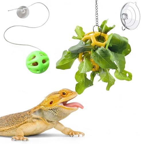 Bearded Dragon Enrichment Toys Feeder Ball, Interactive Feed Toys Bells Exercise Ball for Reptile Lizard Gecko Small Animals, Bearded Dragon Tank Accessories, Reptile Tank Accessories (Yellow)