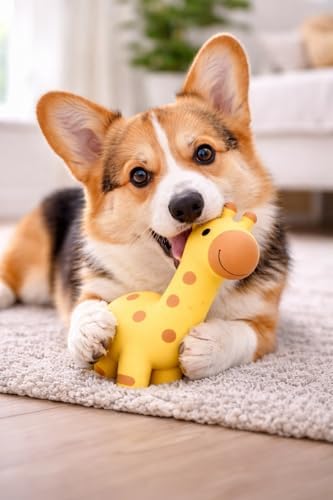 Multipet Giraffe Dog Toy | Latex Giraffe Dog Toy | Giraffes Squeaky Pet Toys | Squeaky Interactive Toys for Dogs (Yellow/Brown)
