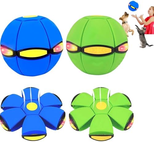 2PCS Magic Bouncing Ball, Magic Meta - Ball, Children's Magic Bouncing Balls, Doggy Disc Ball, Flying Saucer Ball, Parent-Child Interaction with Lights for Indoor & Outdoor Play Green and Blue