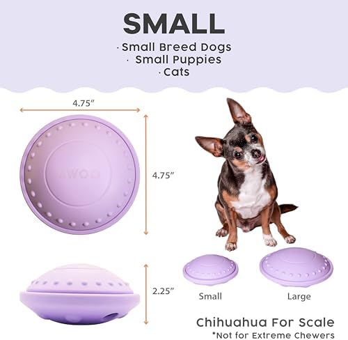 Awoo Flying Saucer Toy - 3-in-1 Silicone Dog Treat Puzzle, Lick Mat and Slow Feeder - for Wet and Dry Food - Dishwasher Safe Pet Toy - Enrichment Game for Dogs up to 30 lbs - Small (Lavender)