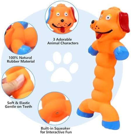 Dog Squeaky Toys Interactive Dog Toys - 3 Pack Rubber Chew Toys for Indoor Dogs to Chase, Fetch and Exercise, Medium & Large Dogs Toys for Boredom Relief