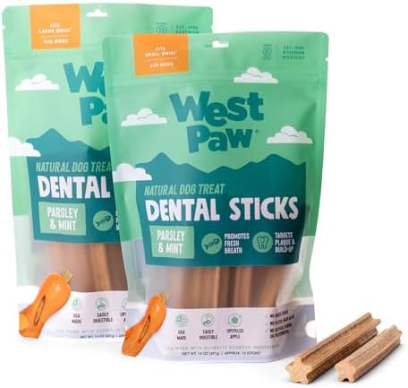 WEST PAW Dental Sticks Durable Dog Chew for Interactive Play, Clean Teeth and Fresh Breath - Safe Reliable and Long Lasting - 14 oz Bag for Small Dogs