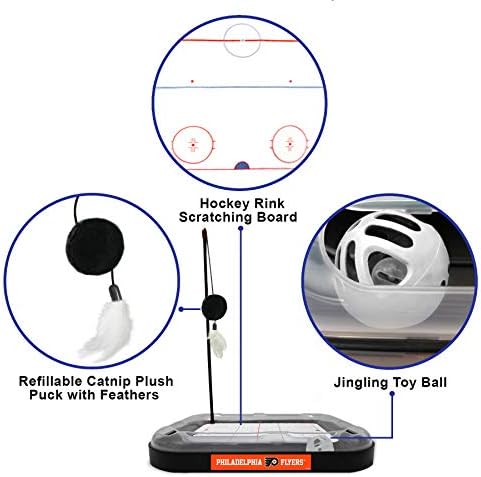 Pets First NHL Philadelphia Flyers Hockey Field 5-in-1 Cat Scratcher Toy with Interactive Cat Ball & Bell