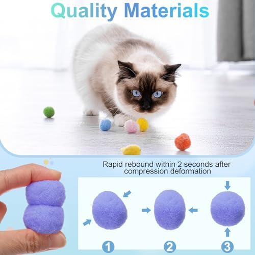 Cat Toy Pom Ball, Interactive Cat Ball Toys Fuzzy Pompoms (Plush, 1.2Inch, 30Pcs, Purple) for Kittens Pet Enrichment Training Play Indoor