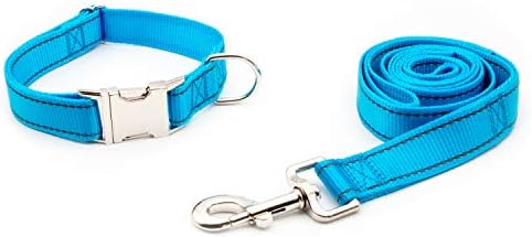 Personalized Dog Collar, Reflective Custom Dog Collar with Name Phone Number Adjustable Size (XS S M L) (Sky Blue)