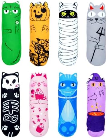 PET SHOW 8 Pack Halloween Cat Kicker With Catnip Crinkle Sound for Indoor Cats - Cute Ghost Pumpkin Plush Kittens Shape Natural Interactive Pet Kitty Toy