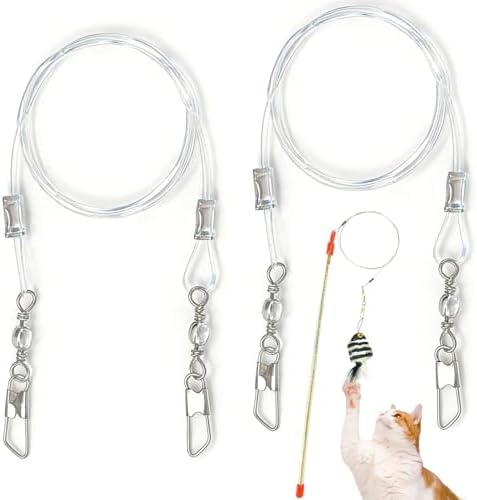 PAGOW 2pcs Replacement Strings for Cat Wand Toy, Chew-Proof Cat Toy Wire with Universal Lobster Clasps, 25.59 Inch Refill Cat Paracord Strings Replacement for Heavy Chewers - Clear