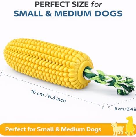 6.3 inch Corn Dog Toys for Aggressive Chewers, Durable Rubber Teething Toys for Puppies, Dog Toys to Keep Them Busy, Squeaky Dog Toy, Bite and Brush Dental Toy for Small Medium and Large Dogs