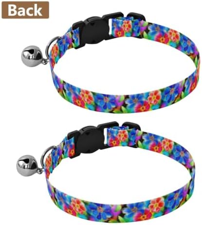 2 Pack Puppy Collar Watercolor Flowers Blue Breakaway Cat Collars with Bell, Adjustable 10.6 to 17.1 Inches