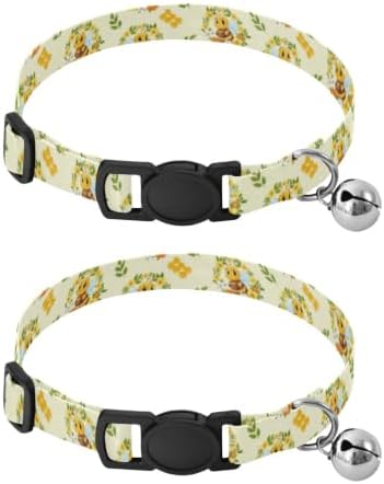 Cute Cartoon Bees Honey Cat Collar with Bell 2 Pack Kitten Collar Adjustable 10.6 to 17.1 Inches