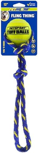 PetSport Fling Thing Dog Ball on Rope Toy, 12" Tennis Ball Rope for Fetch and Tug of War - 2.5" Tuff Ball with Non-Abrasive Felt, Non-Toxic, Durable Toy for Small and Medium Dogs