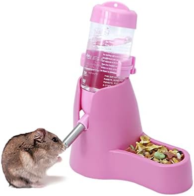 Wontee 3 in 1 Hamster Water Bottle with Food Bowl Hideout Base, 80ML, Pink