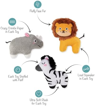 Fringe Studio Plush Dog Toy, 3 Pieces Set, Meet ME AT THE Zoo, Pet Shop Collection (662175)