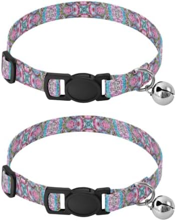 Mandala Aqua Adjustable Pet Collar, 2 Pack Decorative Pet Collar with Bell