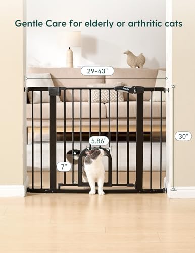 Babelio Baby Gate with Adjustable Cat Door, CatPrivilege III, 29-43"
