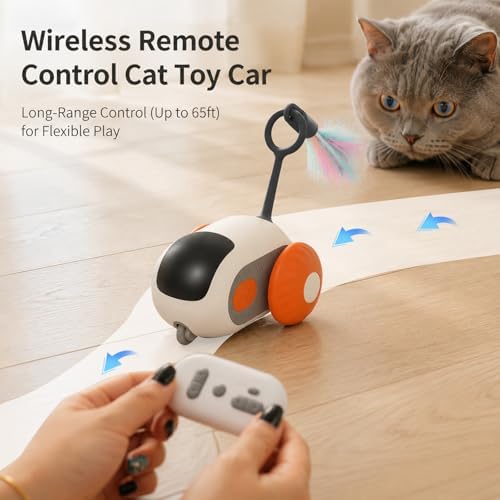 Remote Control Mouse Cat Toy, Smart Interactive Moving Cat Toy Car with Obstacle Avoid, USB Rechargeable Electric Kitten Exercise Toy for Indoor Cats（Orange）