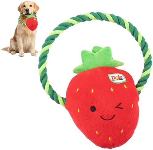 Dog Rope Toy with Squeakers, Strawberry Tug of War Dog Toy, Tough Cotton Rope Toys for Dogs, Aggressive Chew Toys for Medium Dogs