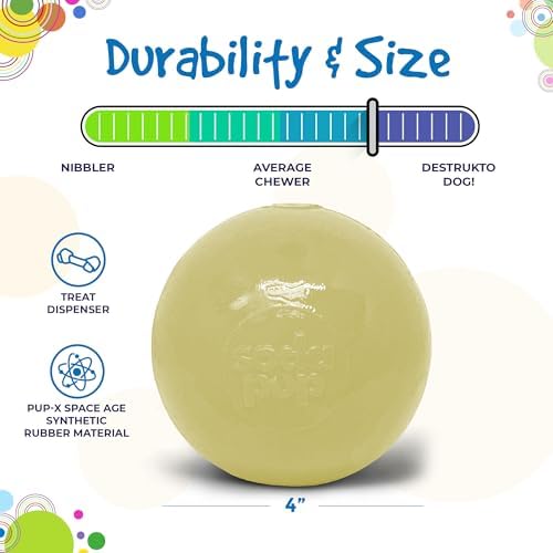 SodaPup Glow Ball – Durable Dog Treat Dispenser & Chew Toy Made in USA from Non-Toxic, Pet Safe, Food Safe Natural Rubber for Mental Stimulation, Problem Chewing, Calming Nerves & More