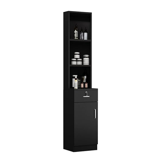 Paddie Hair Salon Stations, Lockable Barber Stations Wall Mount Salon Equipment for Hair Stylist with 1 Lockable Drawer & 1 Storage Cabinet (No Holders, Black)