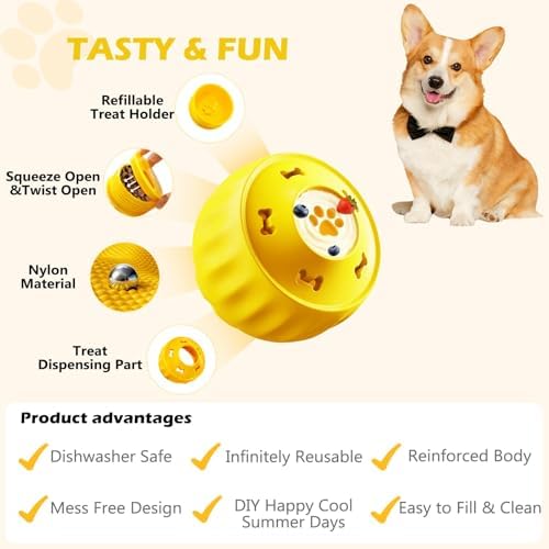 Frozen Treat Dispensing Dog Toy to Keep Them Busy, Interactive Indestructible Dog Puzzle Toy for Small Medium Breeds, Cognitive Dog Enrichment Toys Freezable - Yellow