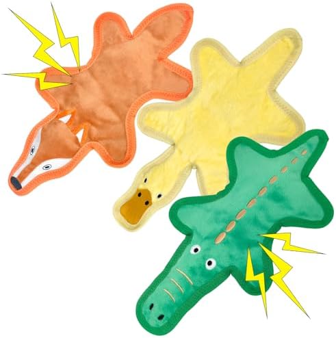 No Stuffing Dog Squeaky Toys, Tough Durable Plush Chew Toy for Boredom and Teething, Interactive Dog Toys for Small Medium Large Dogs to Keep Them Busy (3 PCS)