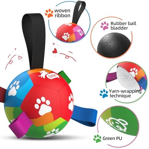 QDAN Dog Toys for Small Dogs, Dog Soccer Ball with Straps, 5 Inch Puppy Toy