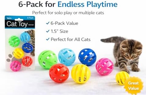 bulk buys Balls with Bells Cat Toys Set, Medium Breeds, 2 Packs. Includes 12 Balls.