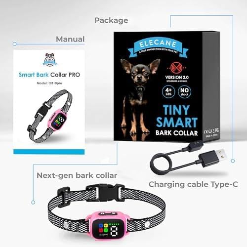 2 Pack Tiny Bark Collar for Small Dogs 5-15 lbs and Puppies - No Shock Anti Barking Collar - Rechargeable Smart Collar for Dog Training with 7 Sensitivity Levels and 3 Beep&Vibration Modes