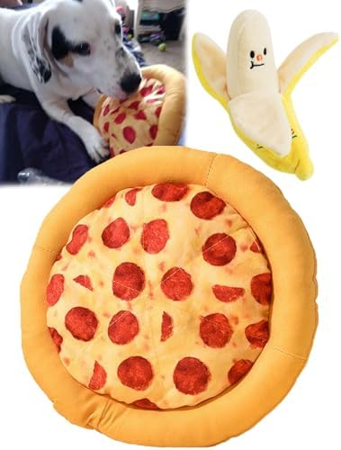 2 Pack Squeaky Plush Chew Toys Pizza Banana for Small Puppies