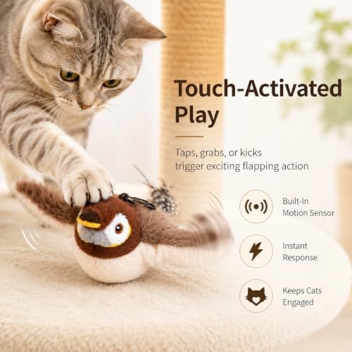 Interactive Chirping Bird Cat Toys with Flapping Wings, No Flying Birds Cats Toy, Simulation Electric Sparrow Shaking Bird Hunting Cat Toy for Indoor Cats (#C)