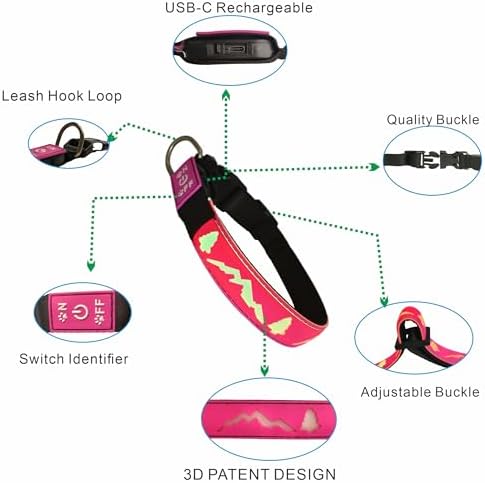 Personalized Light up Dog Collars Rechargeable with Waterproof airtag Holder for Black Dog Night Walking (Blue Collar 15 Modes Lighting, XL(19.7-23.6"))
