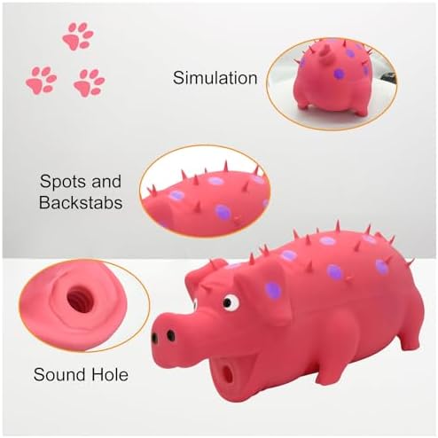 Andiker Dog Squeaky Toy, Dots Latex Dogs Chew Toys with a Oinks Sound Squeaker Grunting Pig Dog Toy Durable Self Play 8" Dogs Squeeze Toy for Dental Biting Chasing to Kill Boring Time (Pink)
