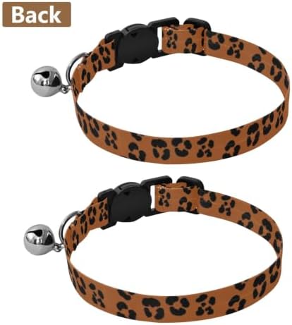 Black Leopard Spots Brown Cat Bell Collar 2 Pack Pet Collars Adjustable 10.6 to 17.1 Inches