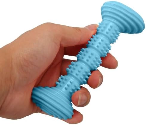 Dog Rubber Chew Toy, Bone Shape Puppy Teething Toy with Massage Bumps, 5.59 in, for Small and Medium Dogs(Blue)