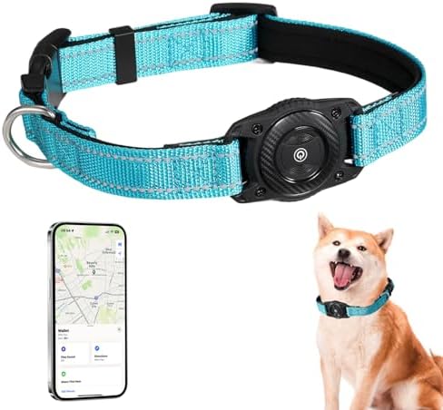 Tracking Collar for Dogs Waterproof Adjustable Air Tag Dog Collar Holder, Comfortable Dog Collars for Small Medium Large Dogs (SkyBlue, M)