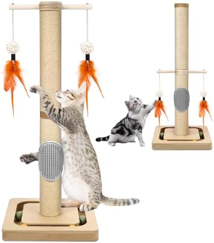 27” Small Cat Tree with 3-Tier Ball Track & Jute Scratching Post, Space-Saving Kitten Tower for Indoor Pets, Interactive Activity Center with Hanging Toys for Furniture Protection