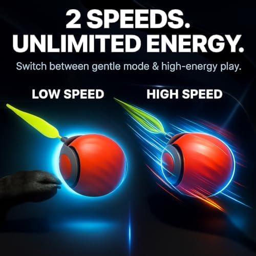 Speedy Tail 2.0 Cat Toy, 2PCS Automatic Interactive Cat Toy with Tail, Electric Rolling Ball for Indoor Cats on Carpet, USB Rechargeable with Dual-Speed Adjustment, Feather Attachment, Orange & Blue