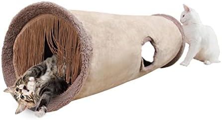 Petest Collapsible Cat Tunnel Pet Play Tube Crinkle Tunnel with Cat Toys，Length 35" Diameter 9.7"