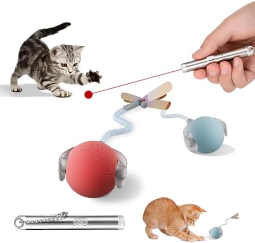 4-Pack Interactive Cat Toys for Indoor Cats, 2 Projection Chase Toys and 2 Automatic Moving Tail Balls, Fun Exercise and Play Set for Cats and Kittens