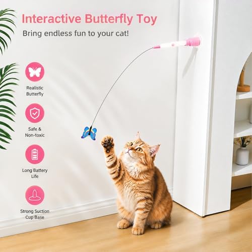 Automatic Butterfly Cat Toy, Interactive Wand with Suction Base
