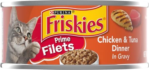 Friskies Purina Prime Filets Chicken and Tuna Dinner in Wet Cat Food Gravy - 5.5 oz. Cans (Pack of 48)