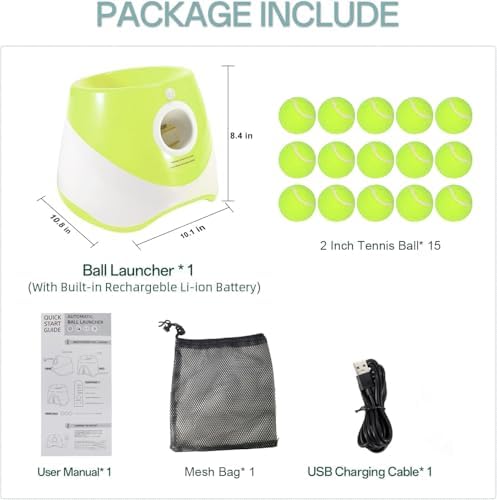 MEKAPLE Automatic Dog Ball Launcher, Dog Ball Thrower Machine with 10-30Ft 3 Launching Distance, Interactive Toys for Small Dogs Indoor & Outdoor with 15 Mini Tennis Balls-2 Inch Light Green