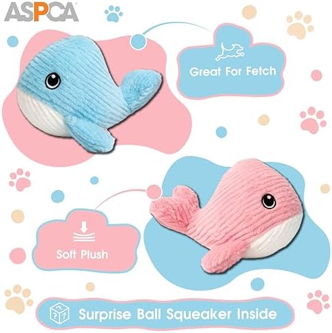 ASPCA 2 Pack Plush Dog Toy with Squeaker for Small & Medium Dogs, Soft Durable Stuffed Pet Toy for Fetch, Tug & Cuddle, Interactive, Lightweight, Engaging Play Toy for Dogs
