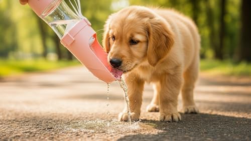 Argo's Pack 2-in-1 Portable Dog Water Bottle with Food Container, 250ml Water + 180ml Food, Foldable Bowl, Leak-Resistant Travel Dispenser for Walking & Hiking (Pink)