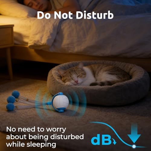 Cat Toys for Indoor Cats, Interactive Cat Toy Ball with Pom-Pom Tails, Automatic Cat Toy Self Play Exercise Toy to Relieve Boredom for Kitten & Adult Cats (Blue)