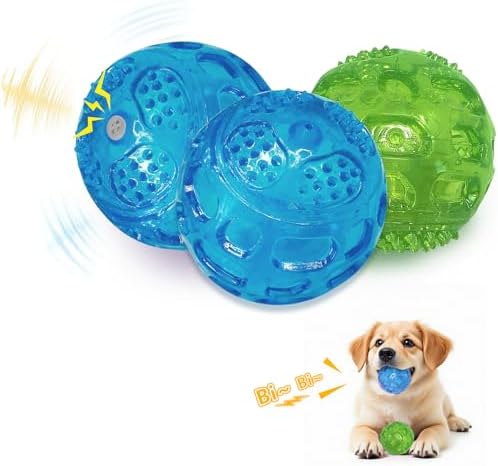 RICHIE Ultra Durable Squeaky Dog Balls 3 Inch for Large Medium Dogs, Tough Chew Toys for Aggressive Chewers, Floating Fetch Balls for Pool Play, Teeth Cleaning Dog Toys 3 Pack Blue + Blue + Green
