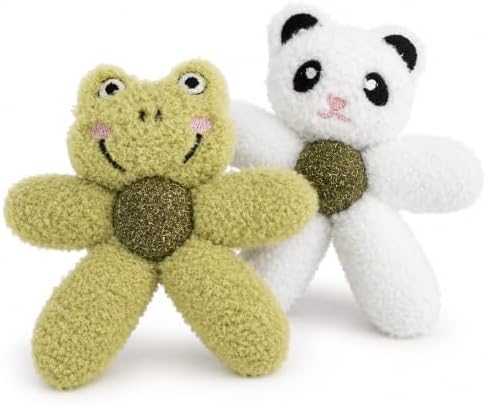 Cat Toys with Catnip Kitten Chew Bite Supplies Boredom Relief Fluffy Kitty Teeth Cleaning Chewing Cat Lovers Interactive Plush Gift (Frog&Panda)